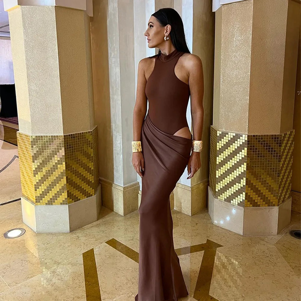 Satin Sexy Hollow Out Maxi Dress