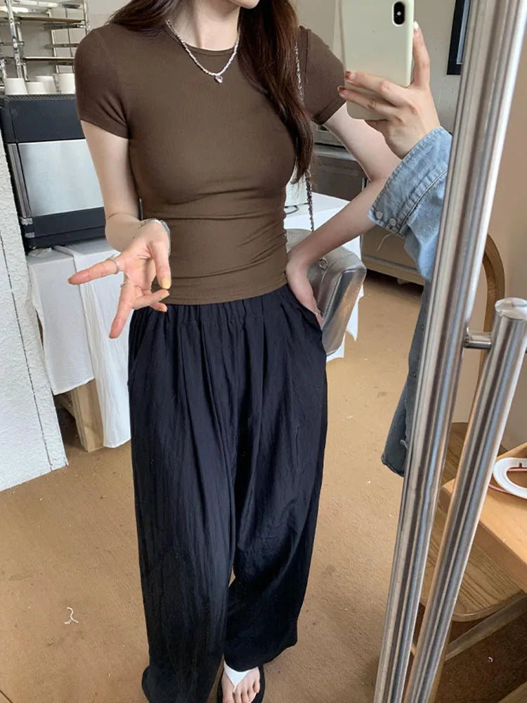 Basic Short Sleeve Solid Crop Top