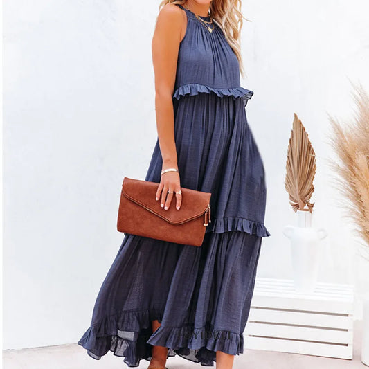 Solid Ruffles Long Dress