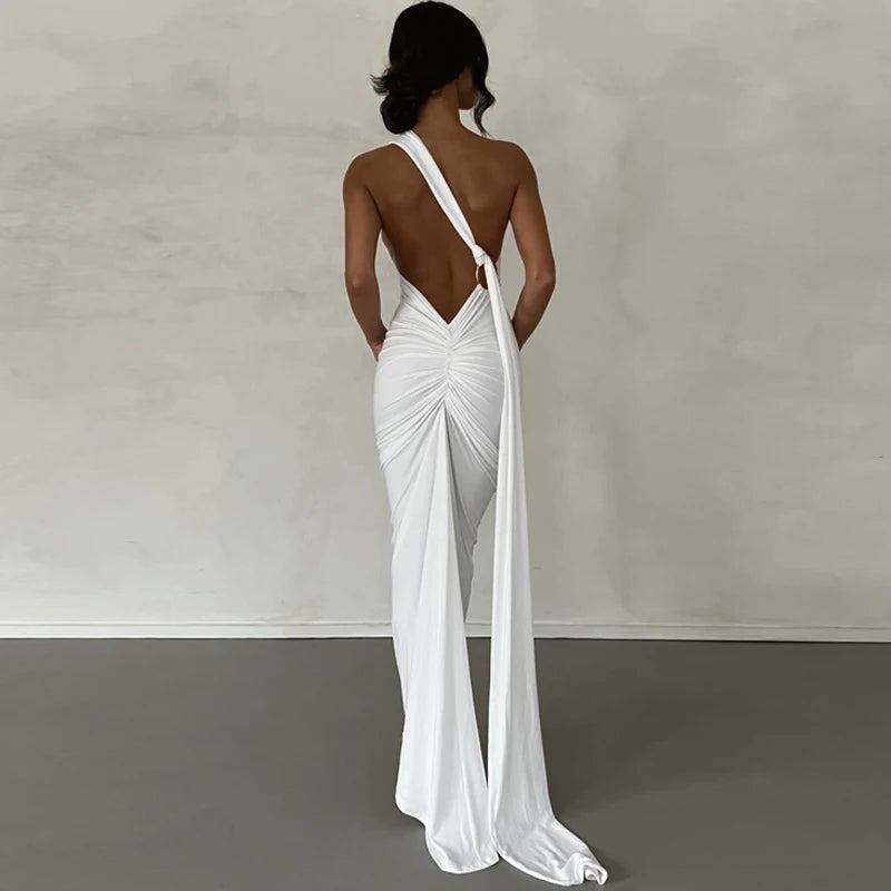 One Shoulder Backless Adjustable Maxi Dress