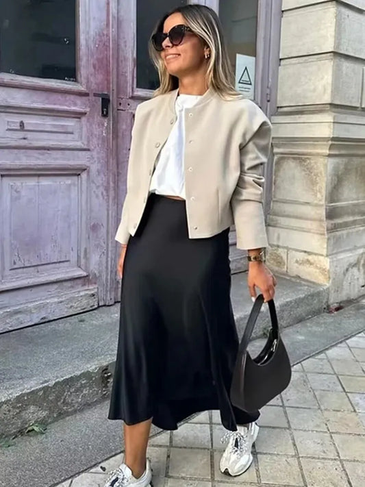 Elegant Satin long high waist skirt