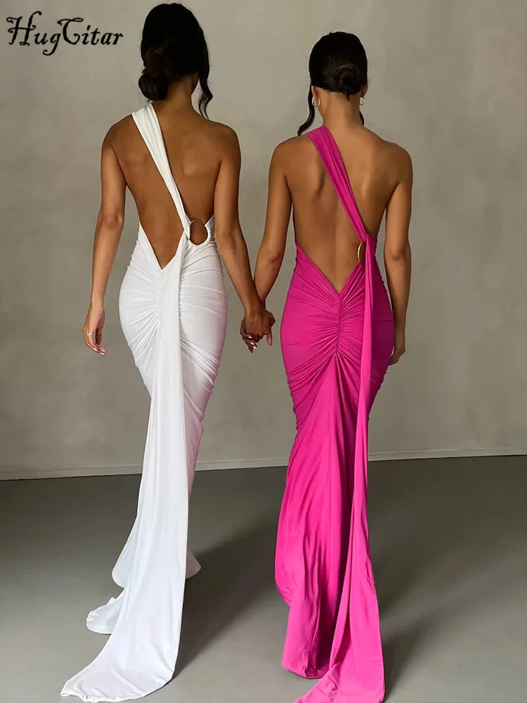 One Shoulder Backless Adjustable Maxi Dress