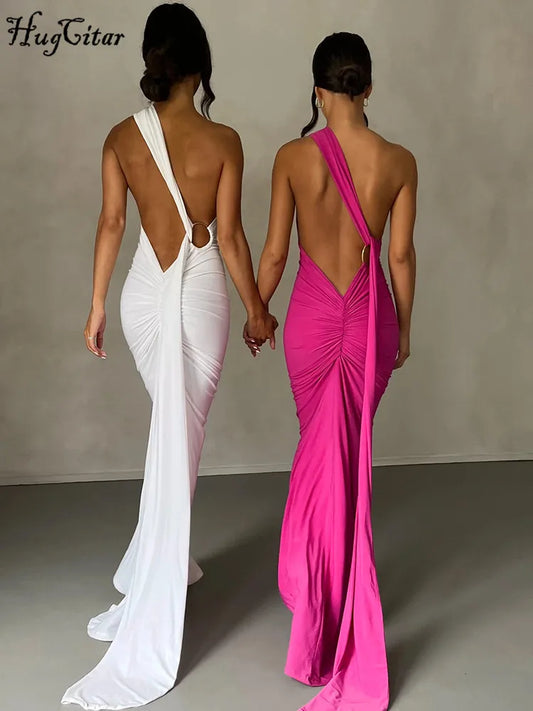 One Shoulder Backless Adjustable Maxi Dress