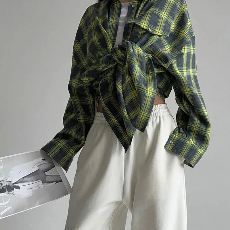 Oversized Long Sleeve Plaid Shirt