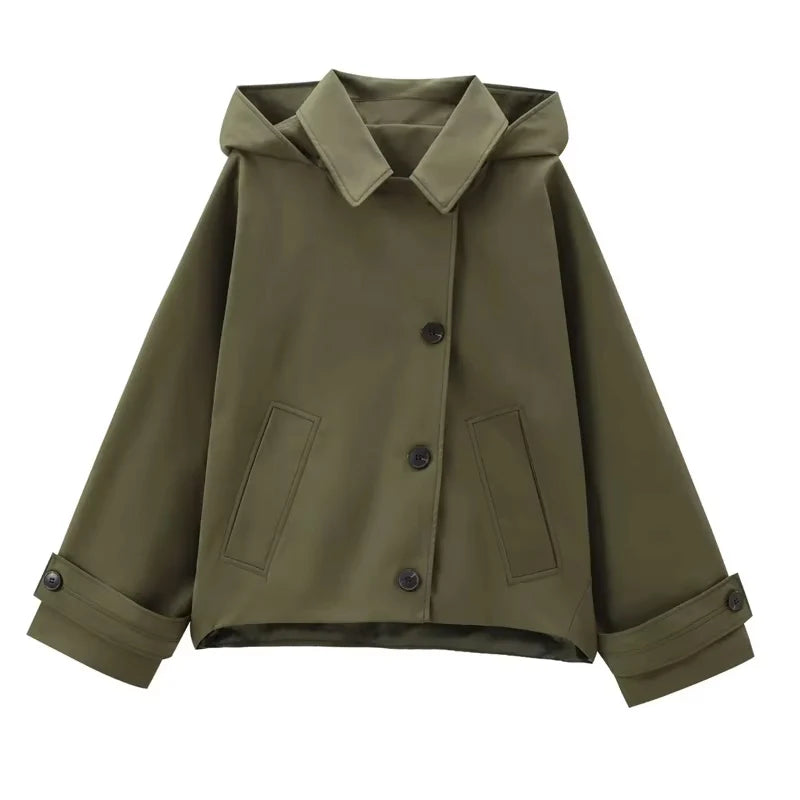 Windbreaker Hood Cropped Jacket