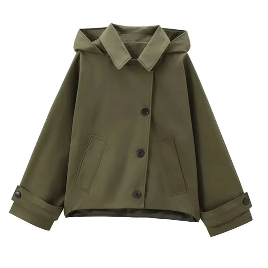 Windbreaker Hood Cropped Jacket
