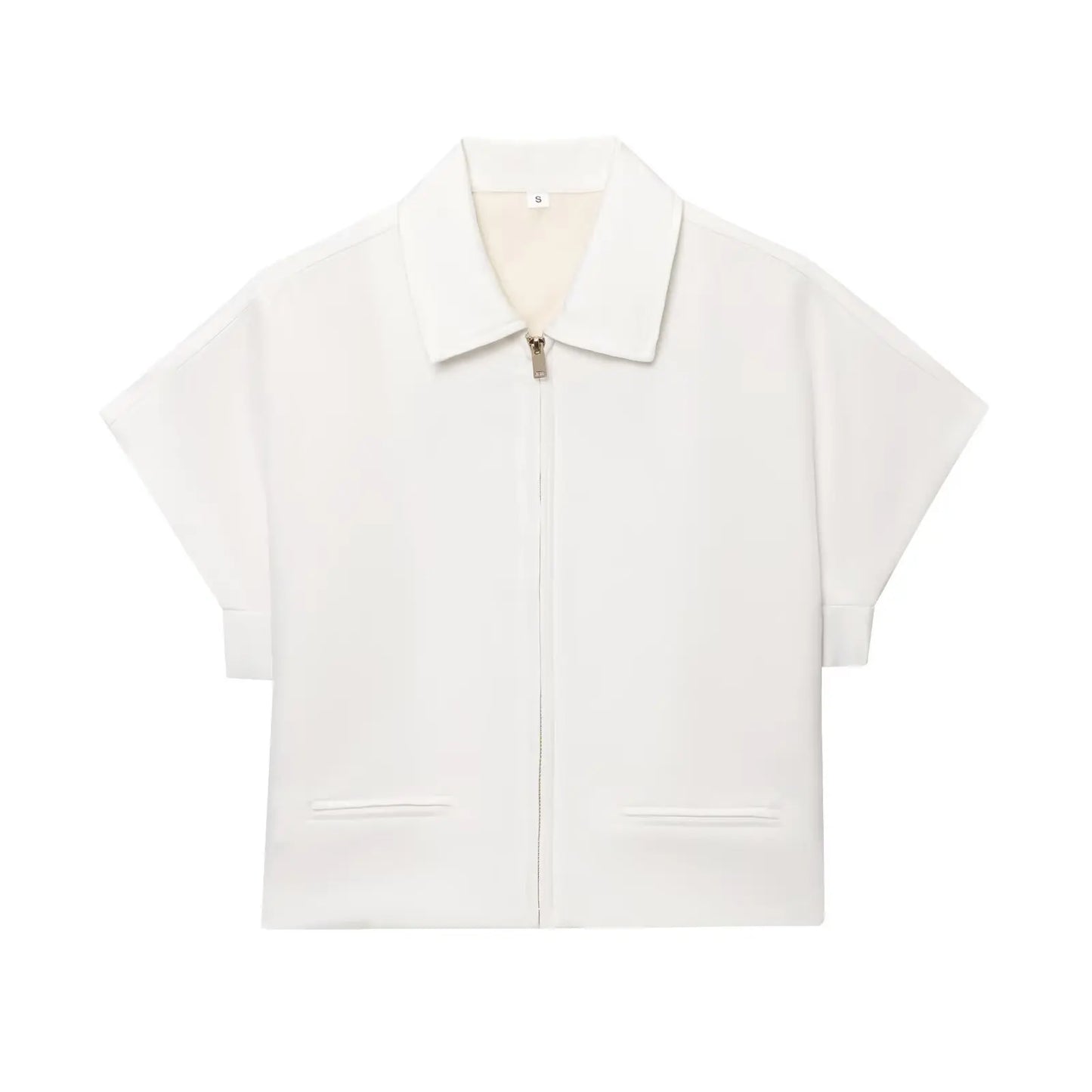 Slim Lapel Zipper Short Sleeve Coat Top