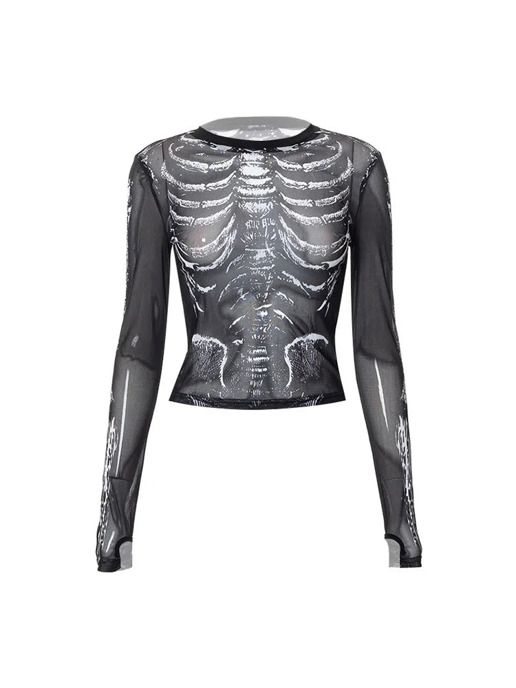 Gothic Skeleton Pattern Punk Shirt
