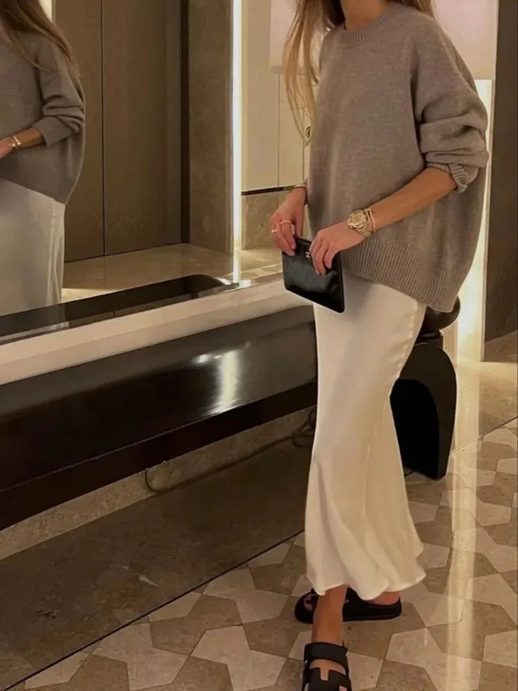 Elegant Satin long high waist skirt