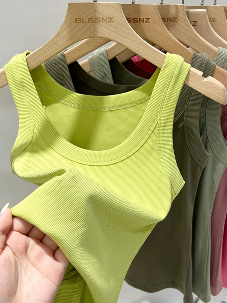 Solid Round Neck Ribbed Tank Top Camisole