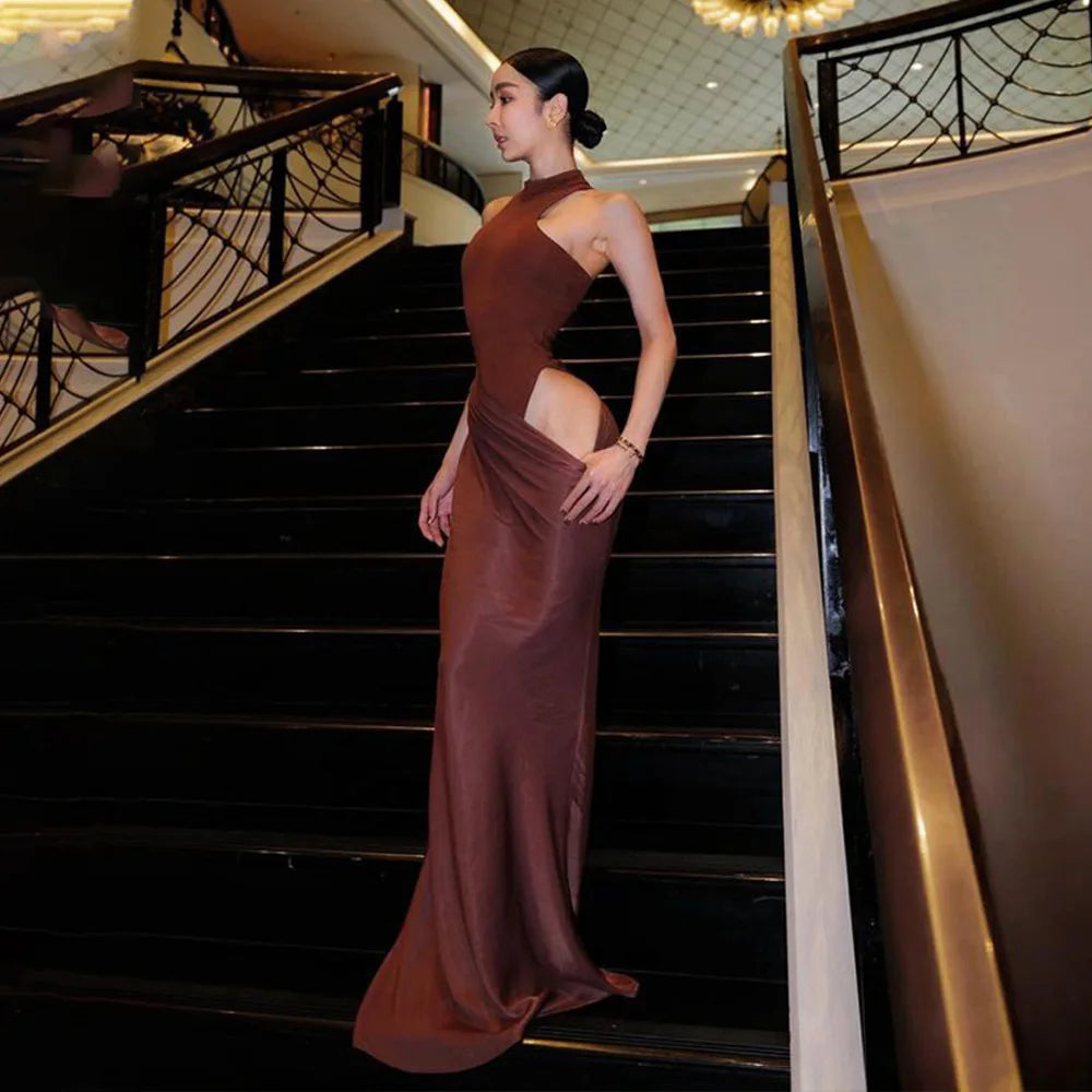 Satin Sexy Hollow Out Maxi Dress