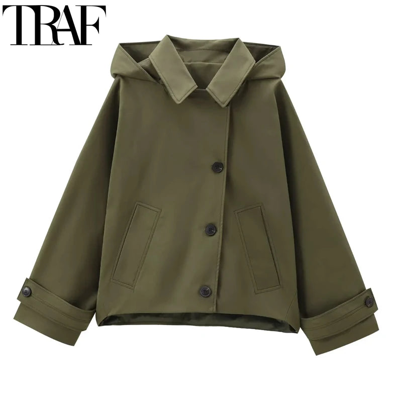 Windbreaker Hood Cropped Jacket