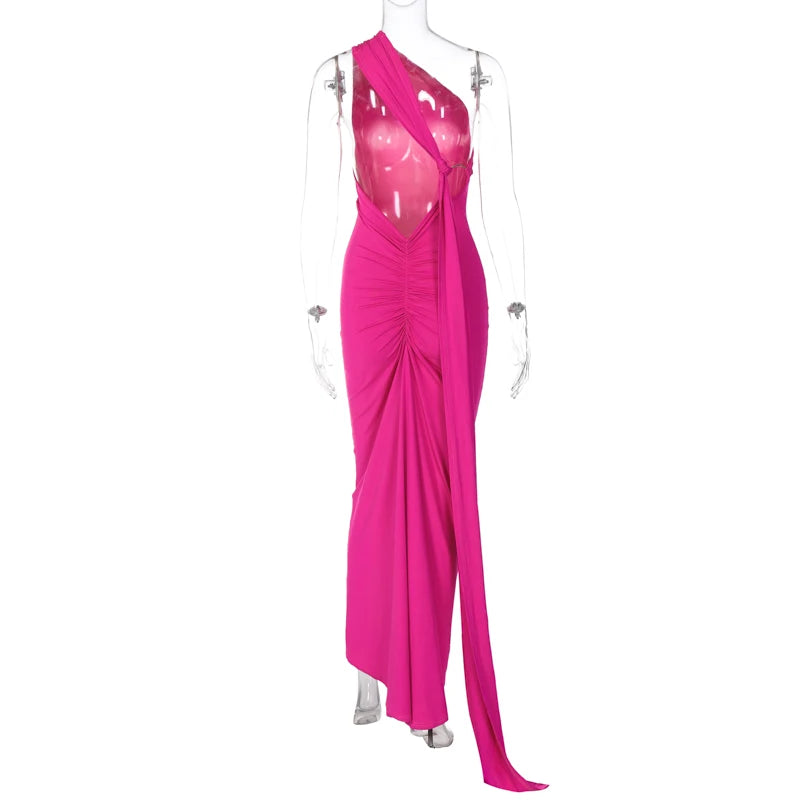 One Shoulder Backless Adjustable Maxi Dress