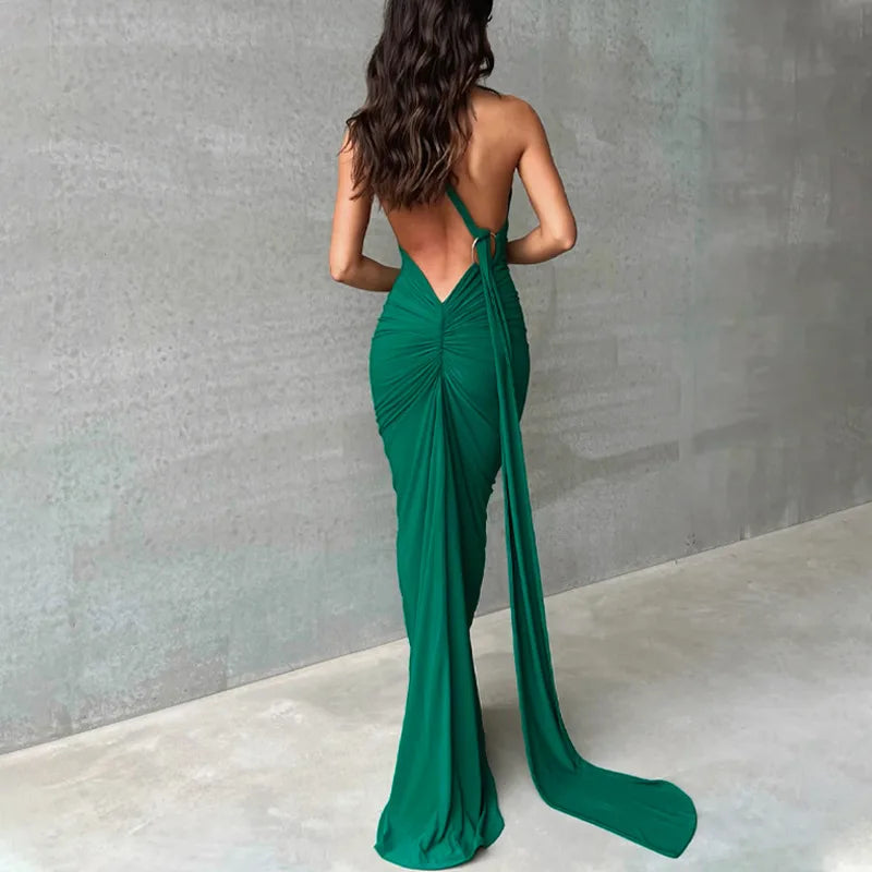 One Shoulder Backless Adjustable Maxi Dress