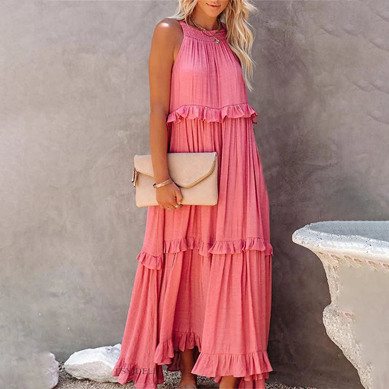Solid Ruffles Long Dress
