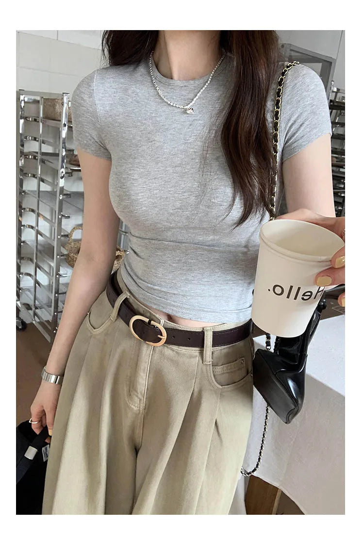 Basic Short Sleeve Solid Crop Top