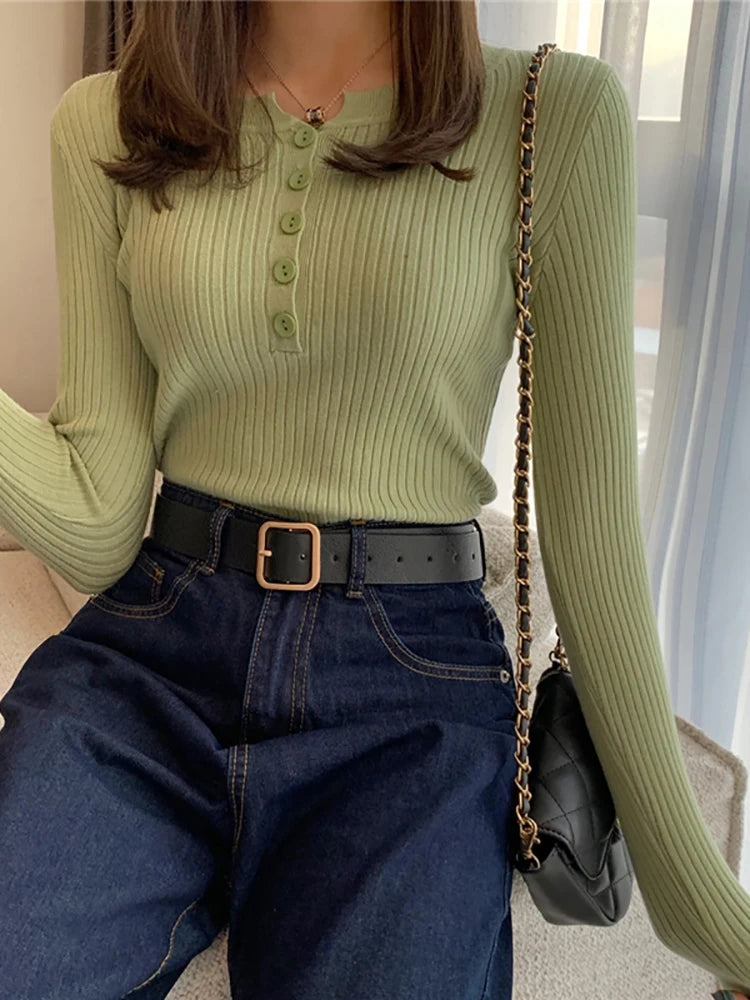 Basic Button O-neck Knitted Sweater
