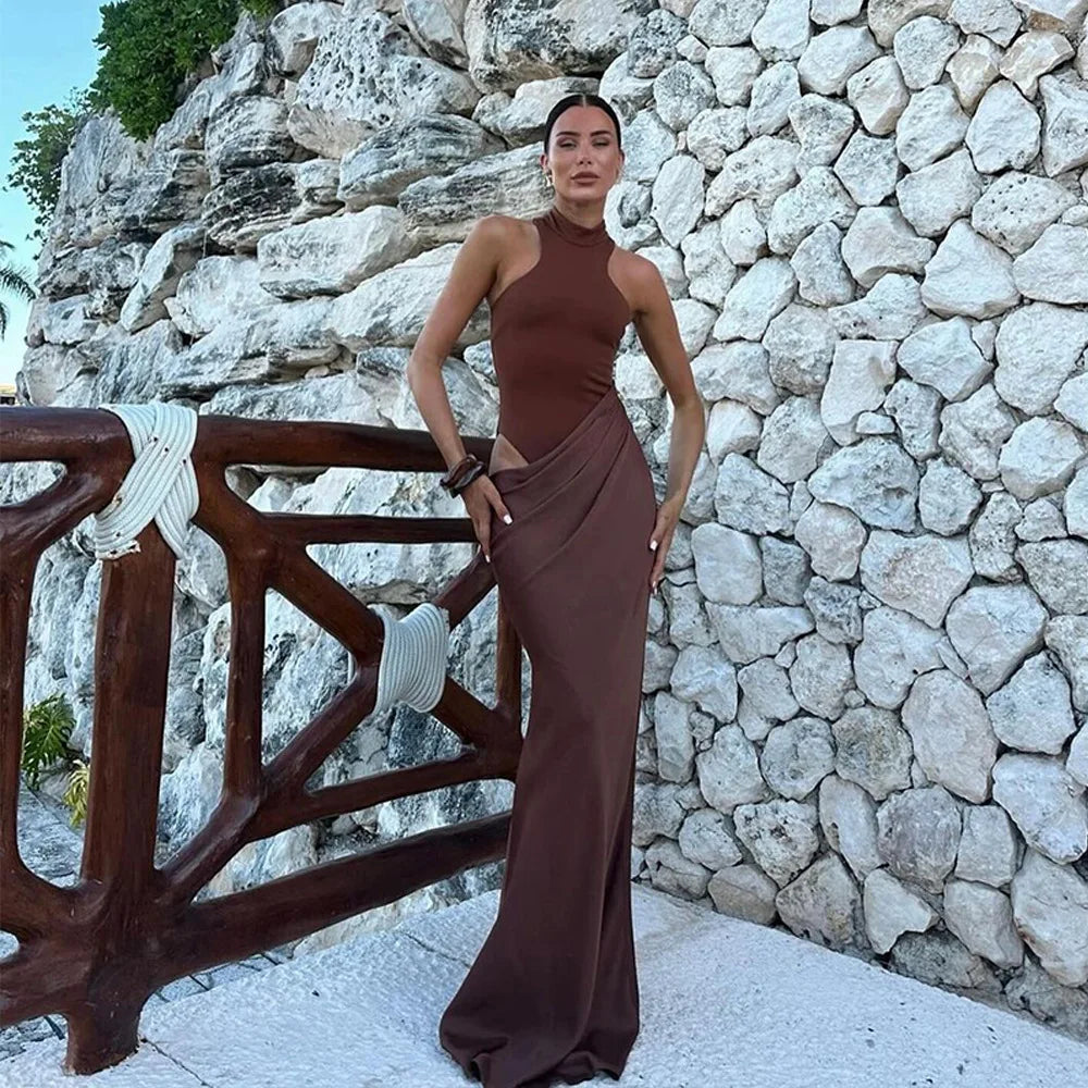 Satin Sexy Hollow Out Maxi Dress