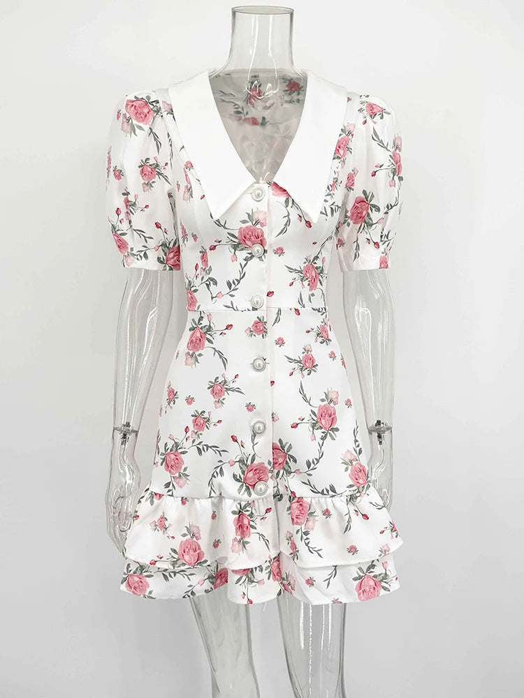 Puff Sleeves Ruffled Dress