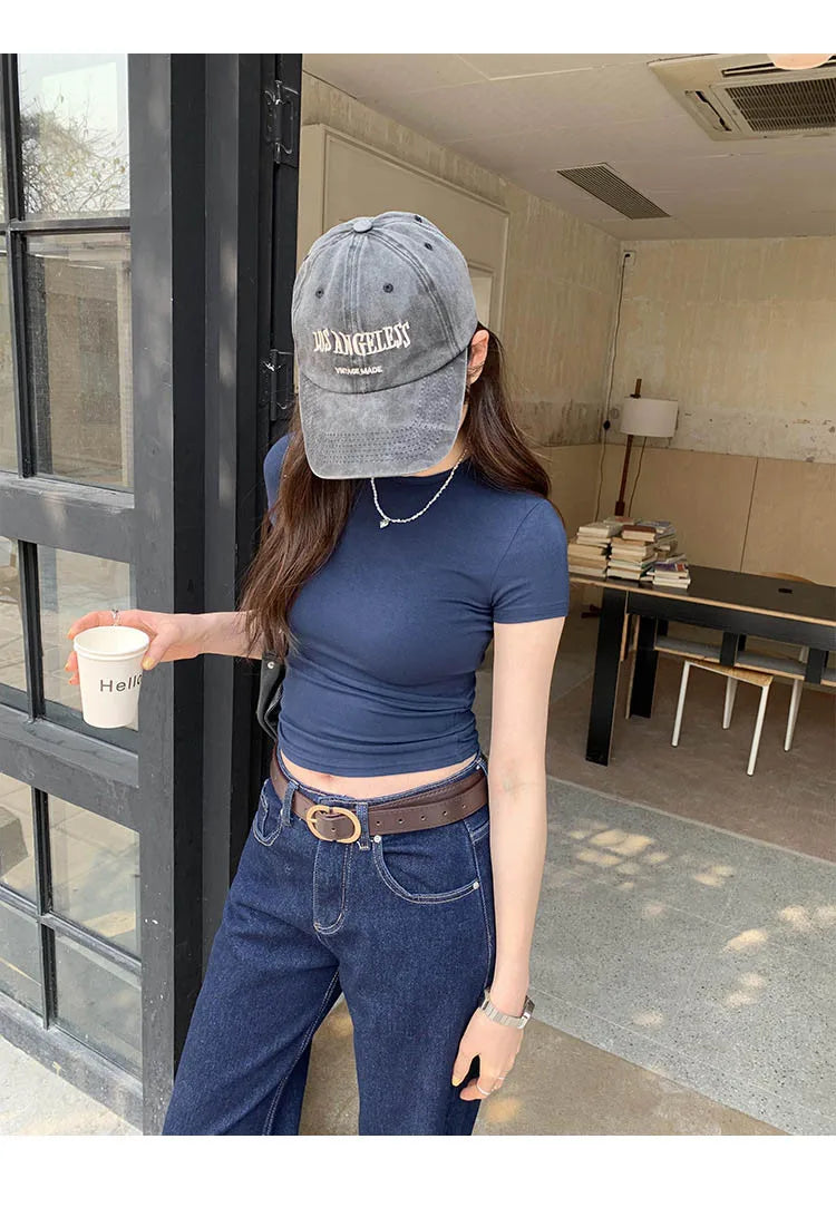 Basic Short Sleeve Solid Crop Top