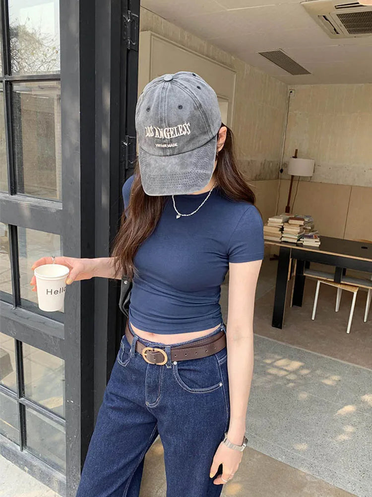 Basic Short Sleeve Solid Crop Top