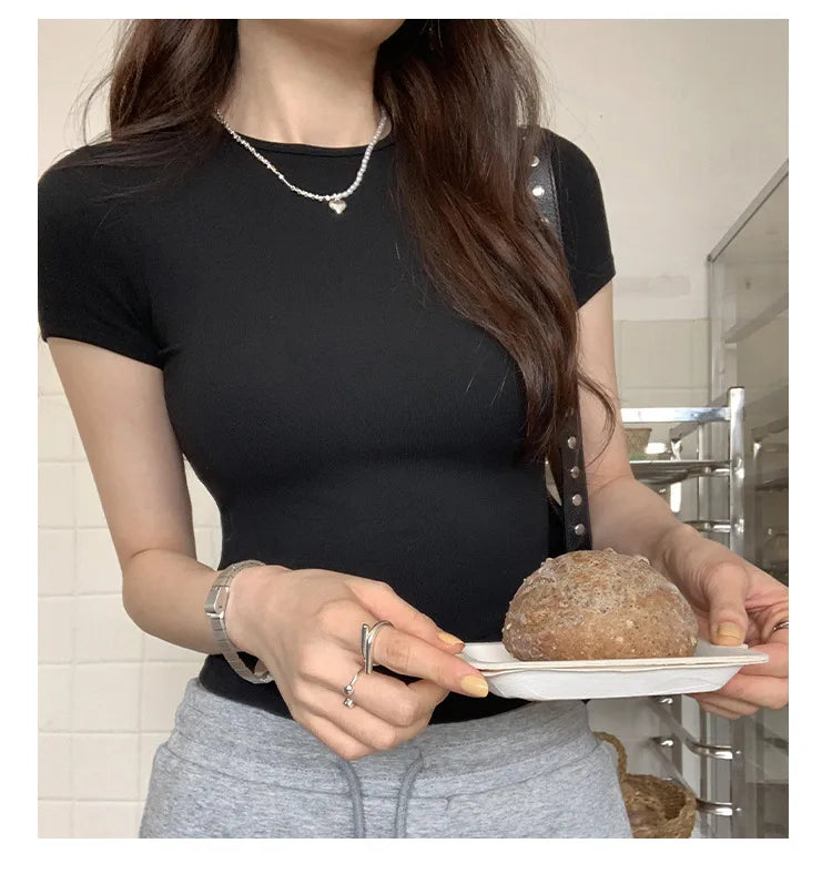 Basic Short Sleeve Solid Crop Top