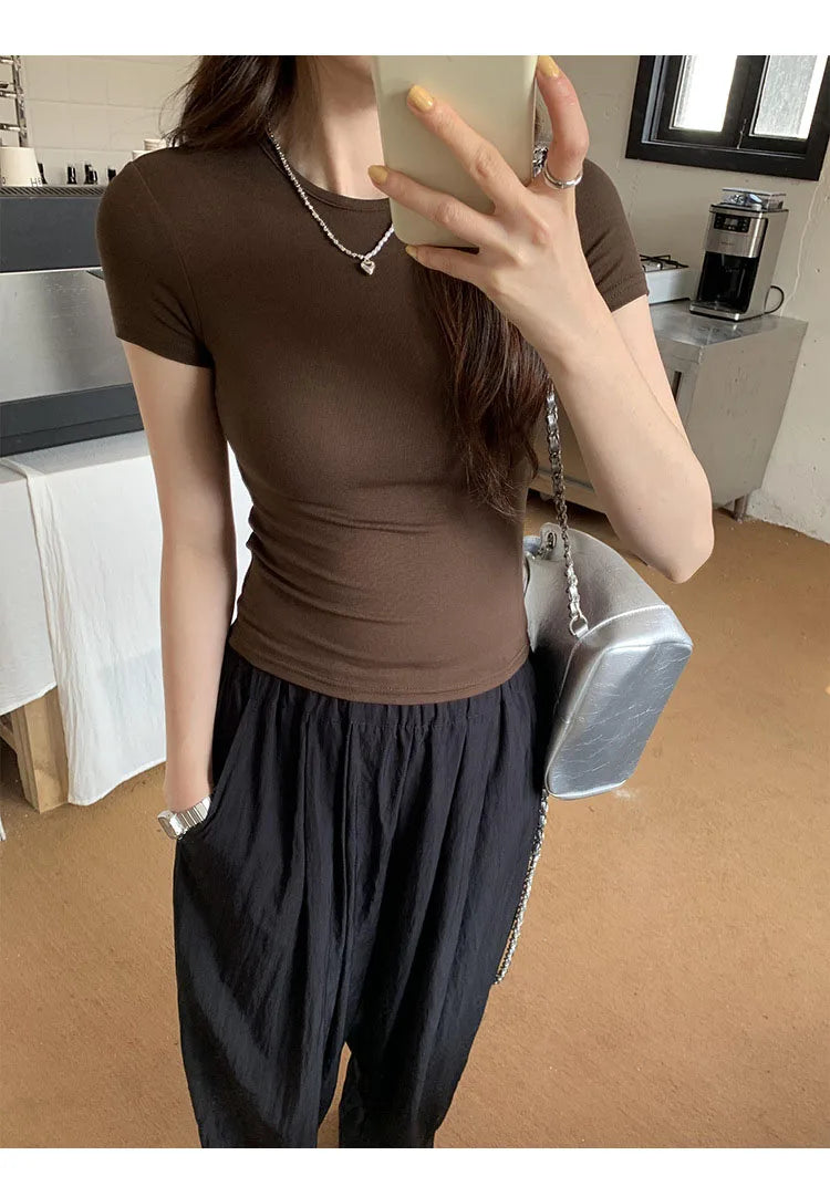 Basic Short Sleeve Solid Crop Top