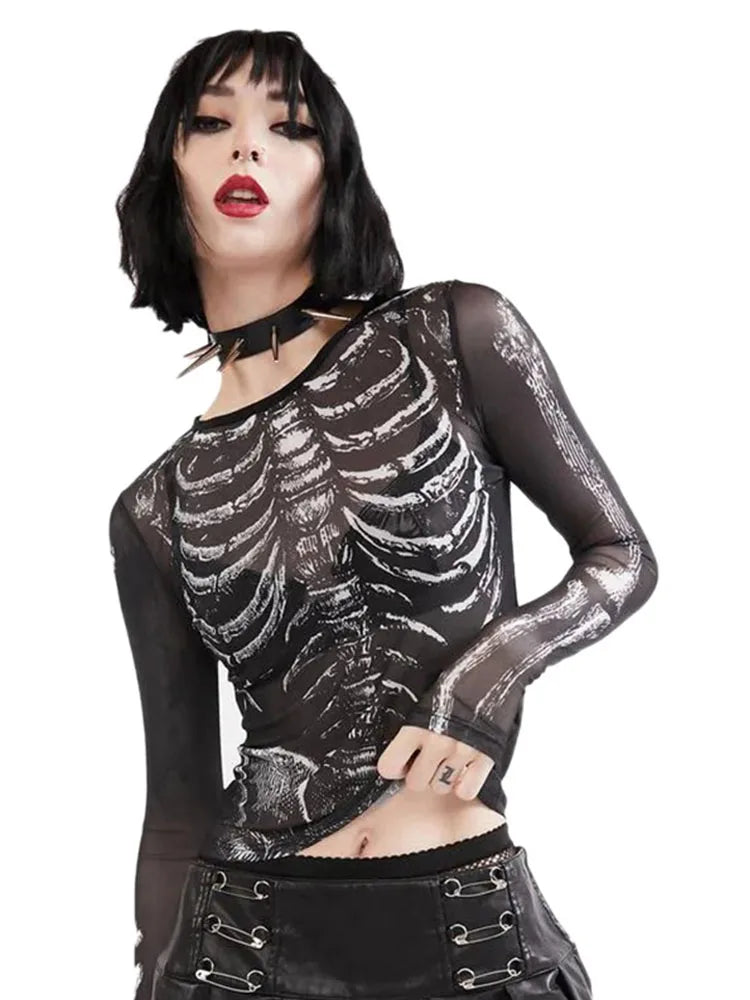 Gothic Skeleton Pattern Punk Shirt