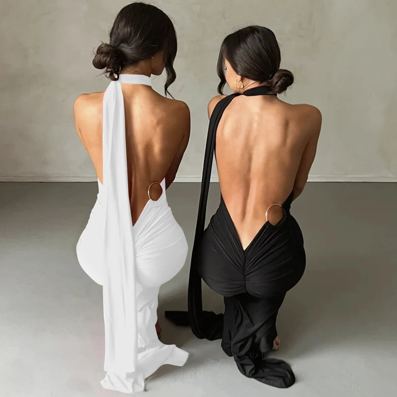 One Shoulder Backless Adjustable Maxi Dress