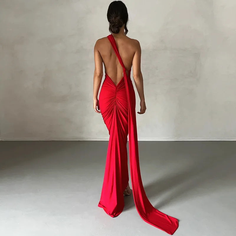 One Shoulder Backless Adjustable Maxi Dress