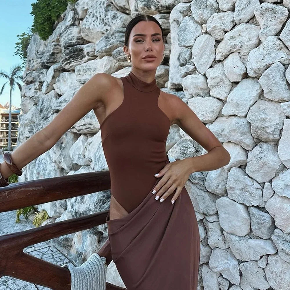 Satin Sexy Hollow Out Maxi Dress