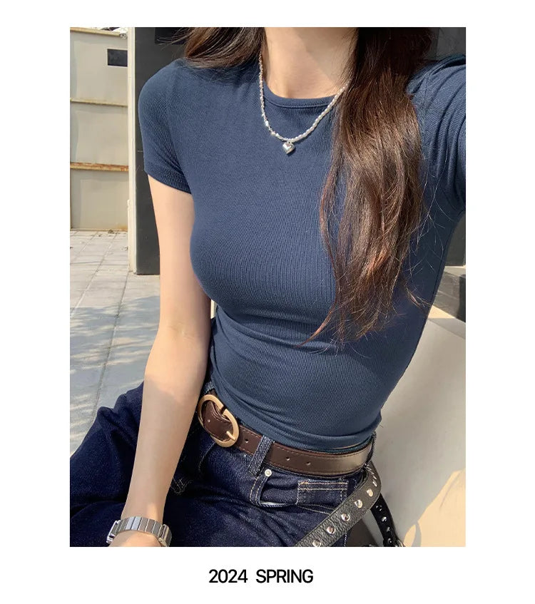 Basic Short Sleeve Solid Crop Top