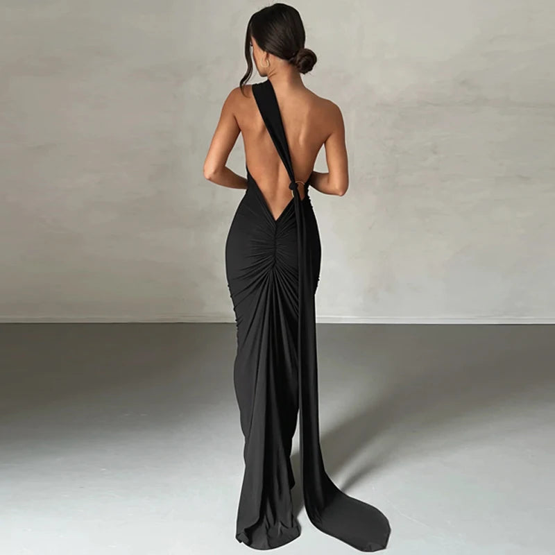One Shoulder Backless Adjustable Maxi Dress