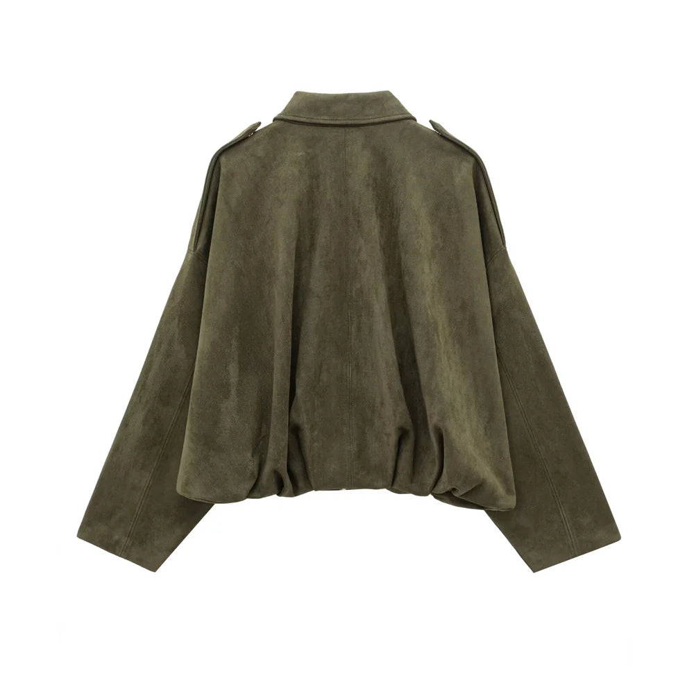 Faux Suede Collared Jacket