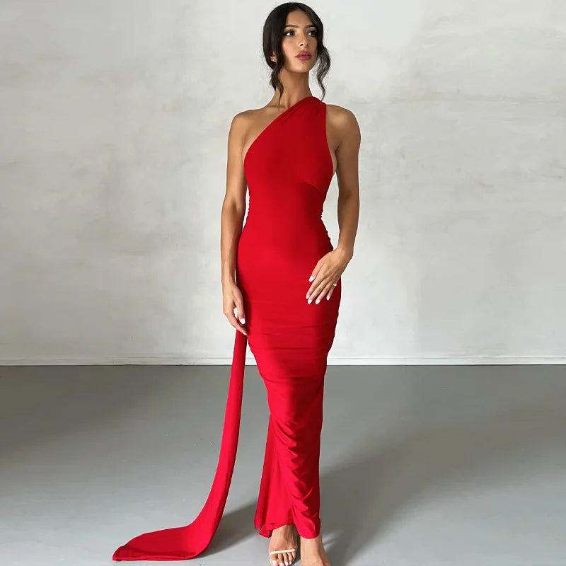 One Shoulder Backless Adjustable Maxi Dress