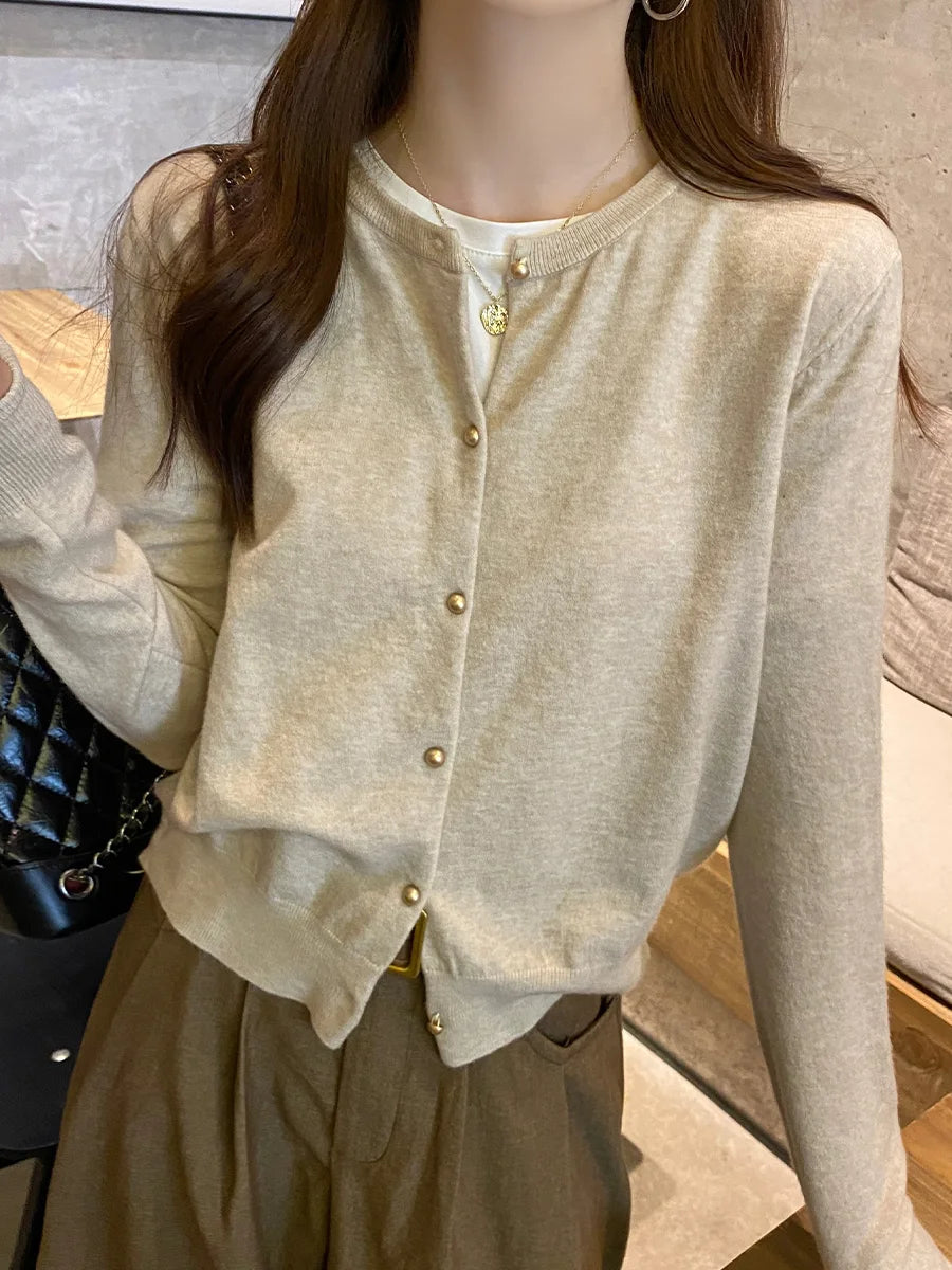 Knitted Single Breasted Long Sleeve Cardigan