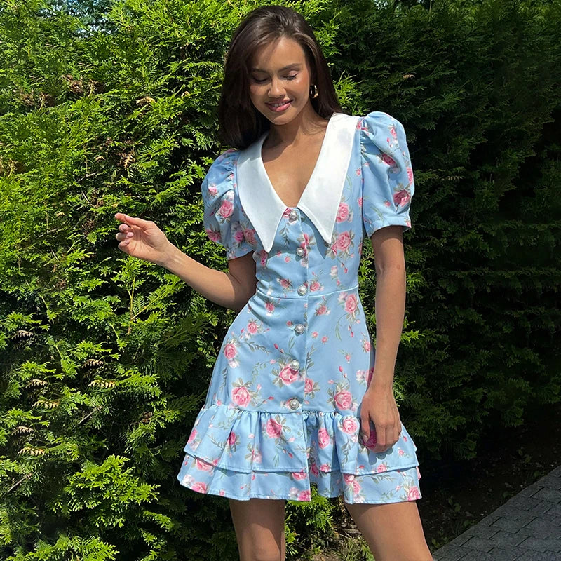 Puff Sleeves Ruffled Dress