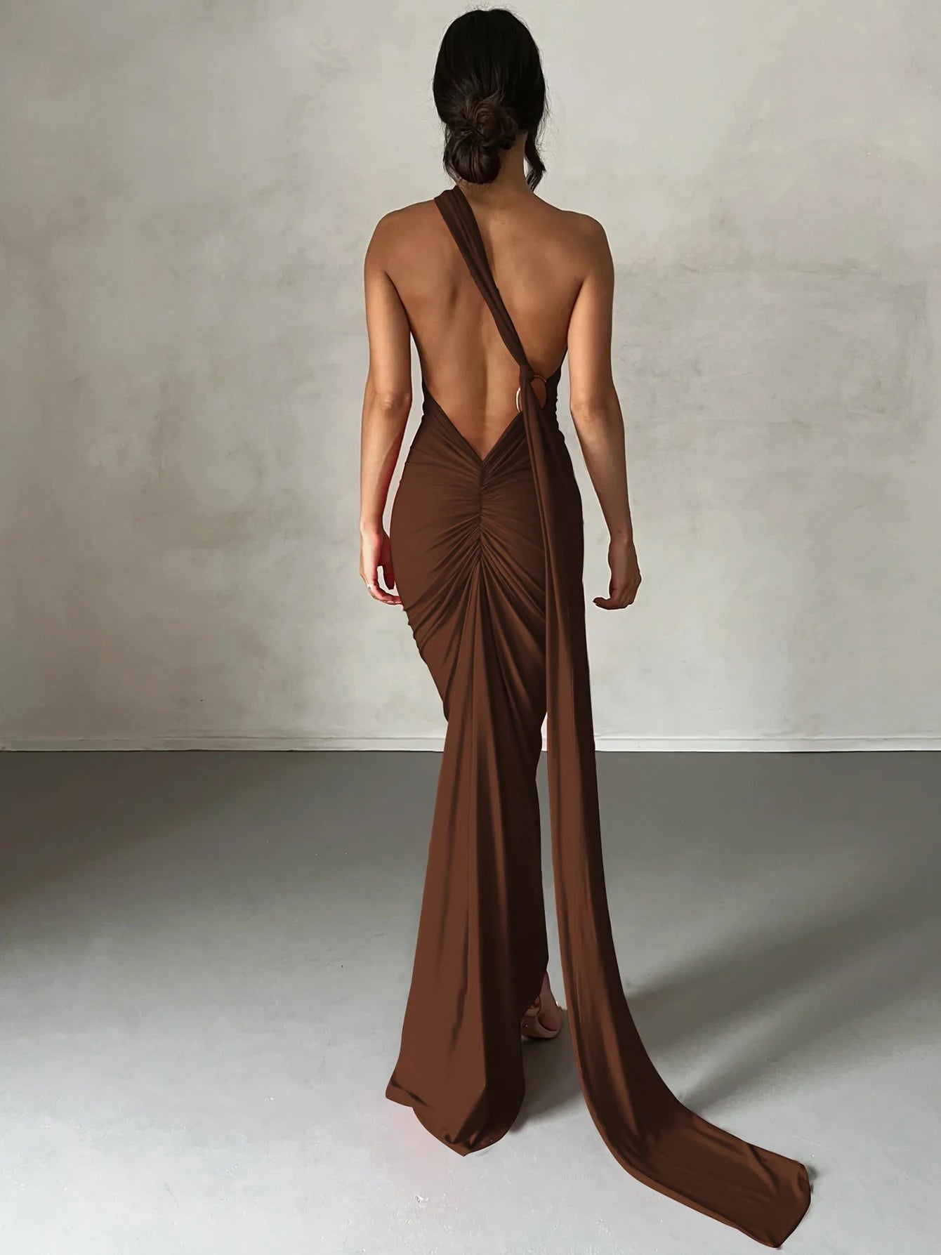 One Shoulder Backless Adjustable Maxi Dress