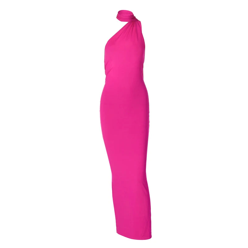 One Shoulder Backless Adjustable Maxi Dress