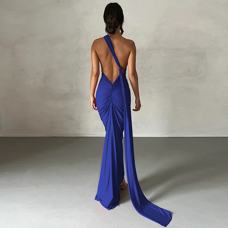 One Shoulder Backless Adjustable Maxi Dress