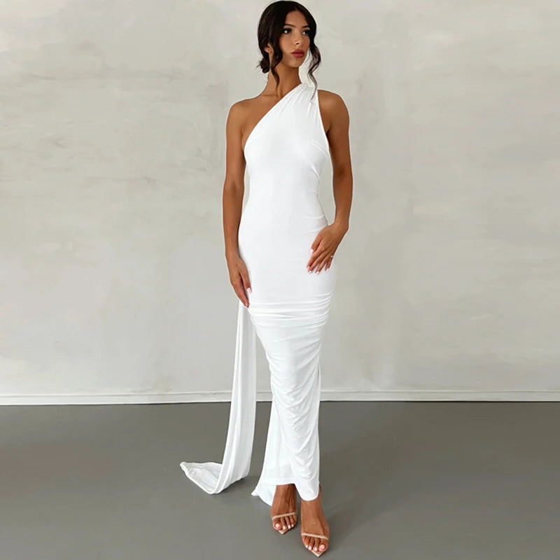 One Shoulder Backless Adjustable Maxi Dress