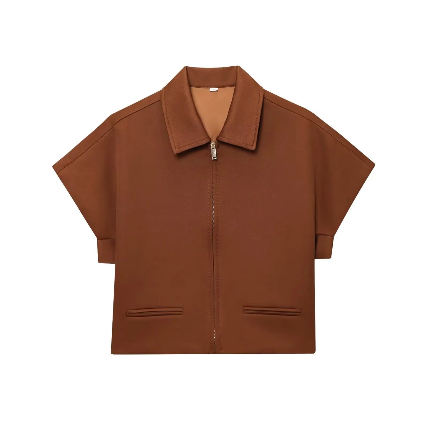 Slim Lapel Zipper Short Sleeve Coat Top
