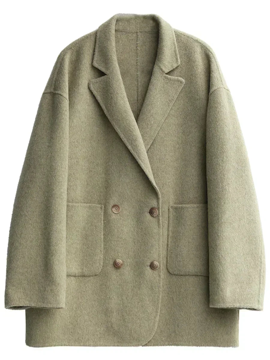 Loose Woolen Casual Double Breasted Jacket