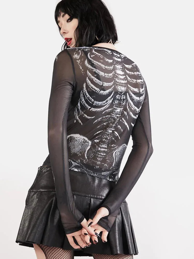 Gothic Skeleton Pattern Punk Shirt