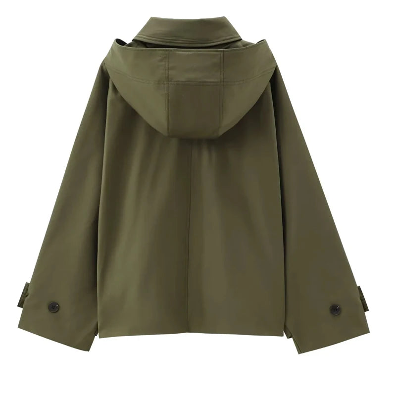 Windbreaker Hood Cropped Jacket