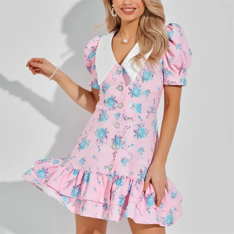 Puff Sleeves Ruffled Dress
