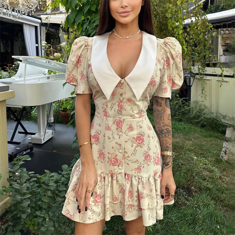 Puff Sleeves Ruffled Dress