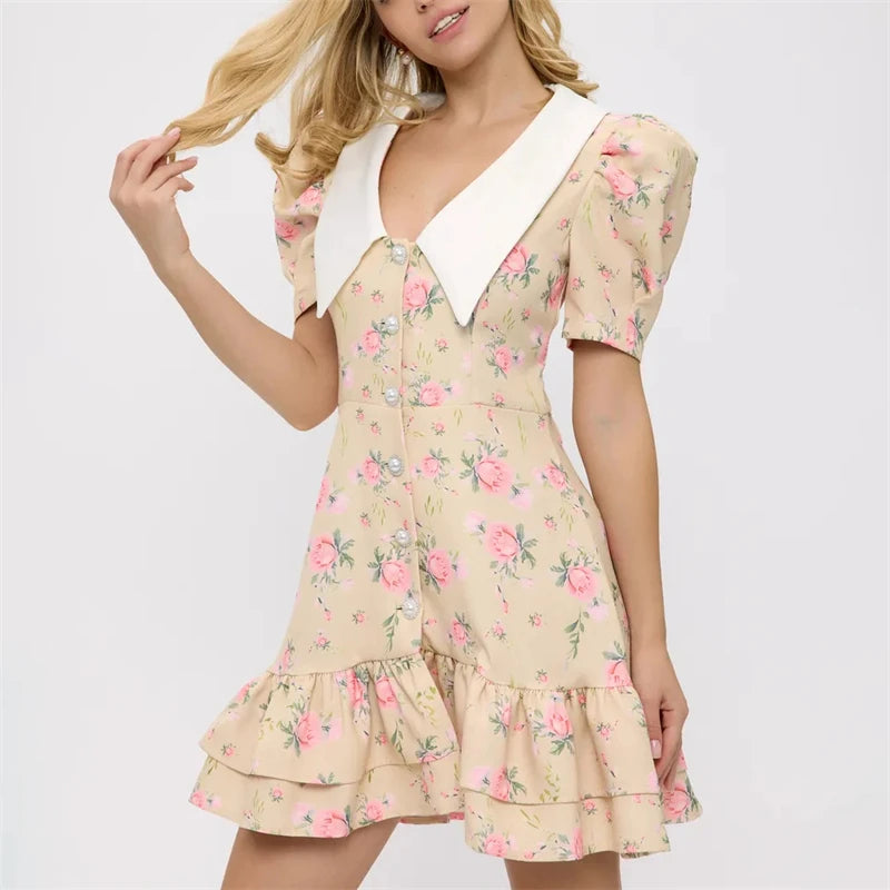 Puff Sleeves Ruffled Dress