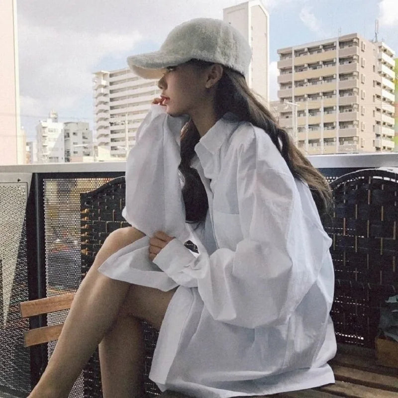 Minimalist Chic Oversize White Basic Shirt
