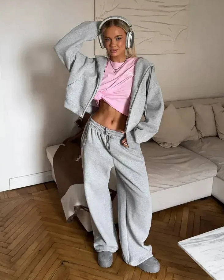 Two Piece Tracksuit with Zipper and Trousers